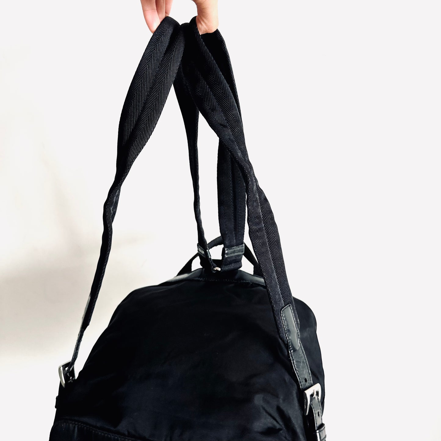 Prada Black Logo Tessuto Vela Classic Nylon & Leather Backpack Bag