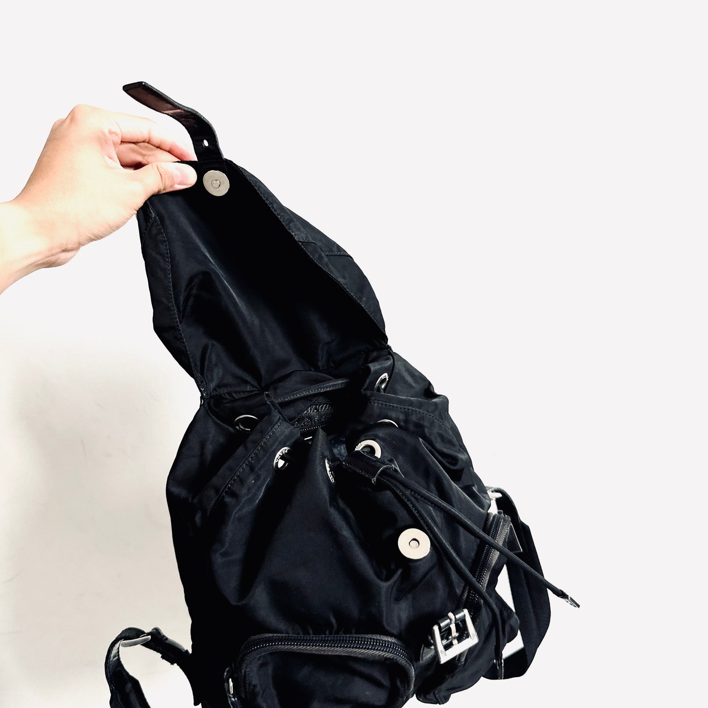 Prada Black Logo Tessuto Vela Classic Nylon & Leather Backpack Bag