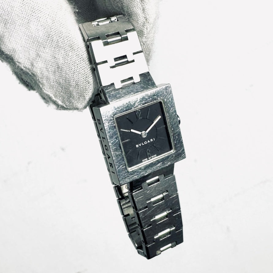 Bvlgari Bulgari Quadrodo Black Square Dial Stainless Steel 22MM Quartz Watch