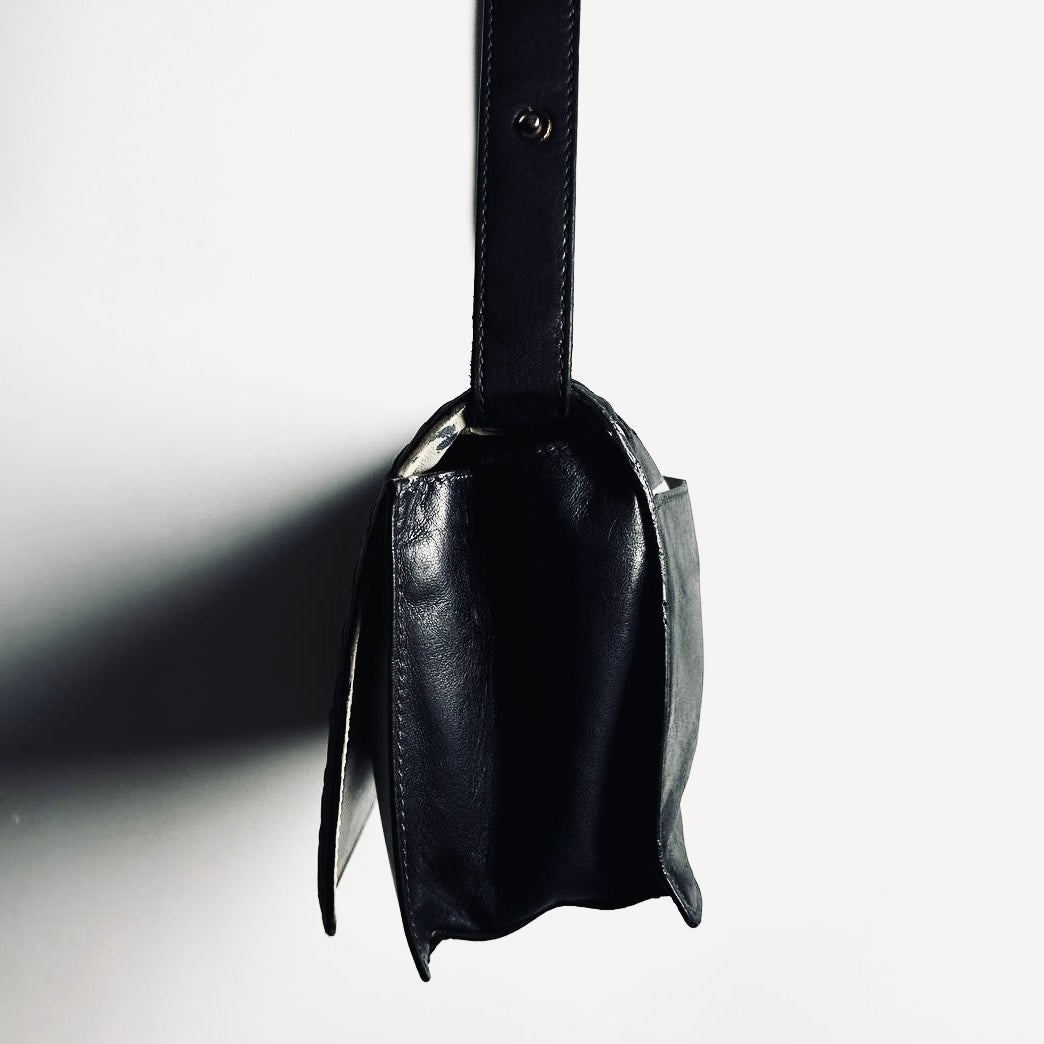 Bottega Veneta BV Black Intrecciato Nappa Woven Leather Full Flap Shoulder Sling Bag