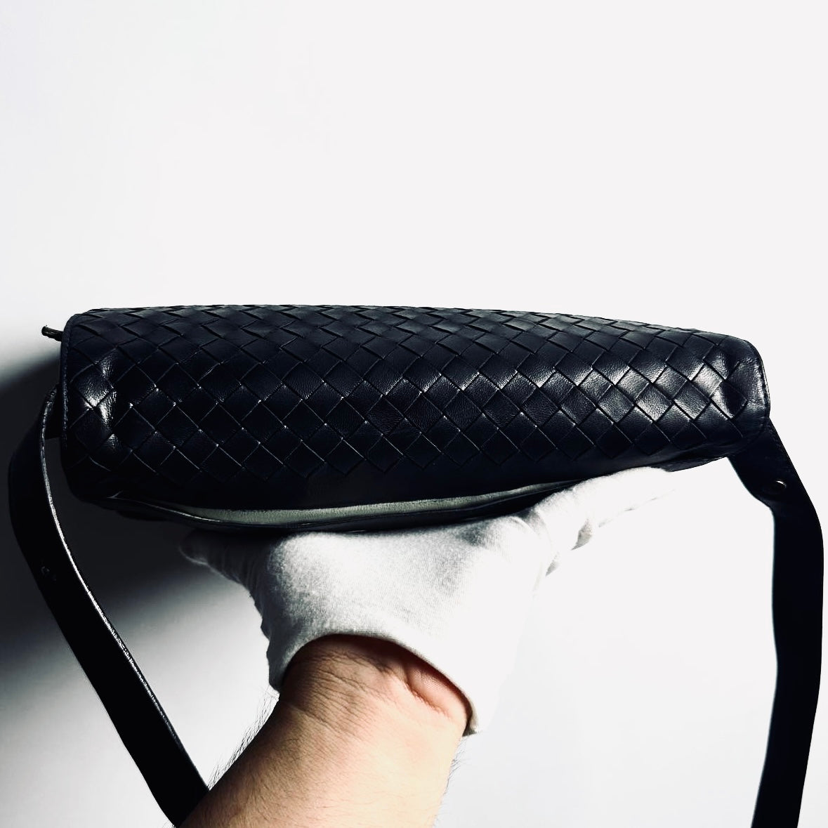Bottega Veneta BV Black Intrecciato Nappa Woven Leather Full Flap Shoulder Sling Bag
