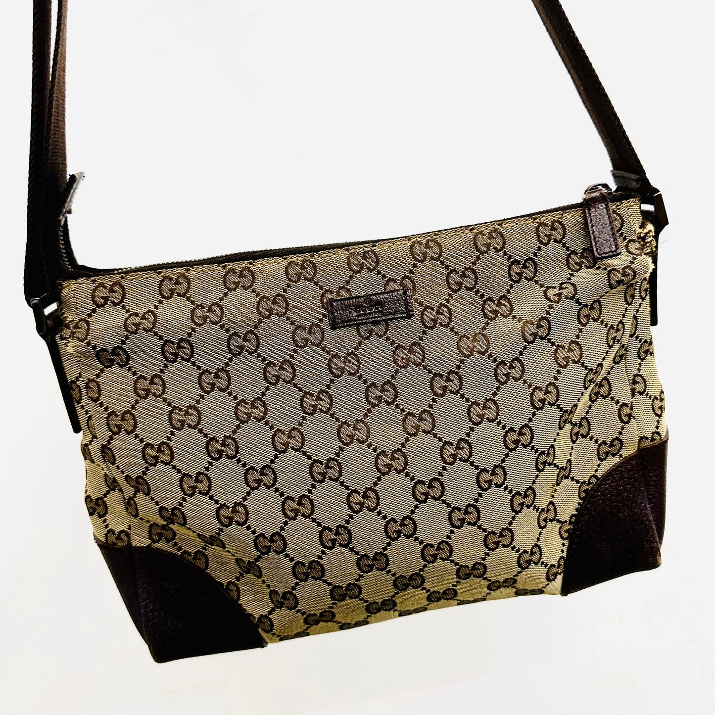 Gucci Beige / Dark Brown GG Monogram Logo Shoulder Sling Bag