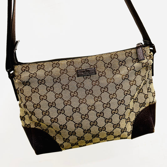 Gucci Beige / Dark Brown GG Monogram Logo Shoulder Sling Bag