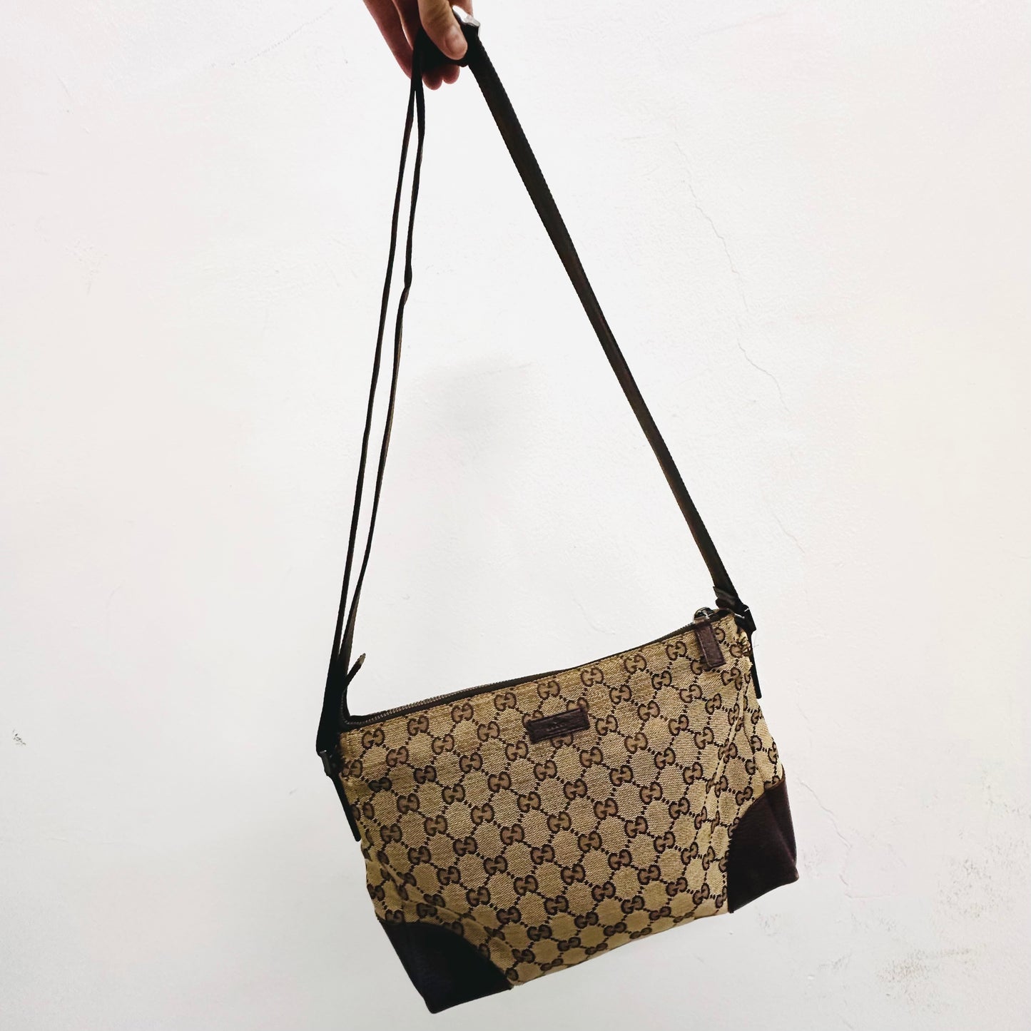 Gucci Beige / Dark Brown GG Monogram Logo Shoulder Sling Bag