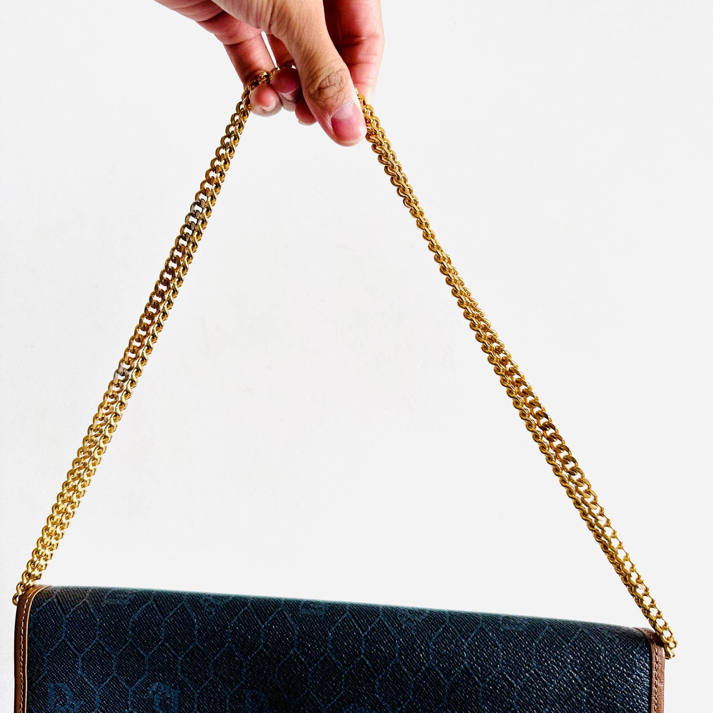 Christian Dior CD Navy Blue GHW Honeycomb Oblique Monogram Logo 2-Way Vintage Flap Shoulder Sling Bag
