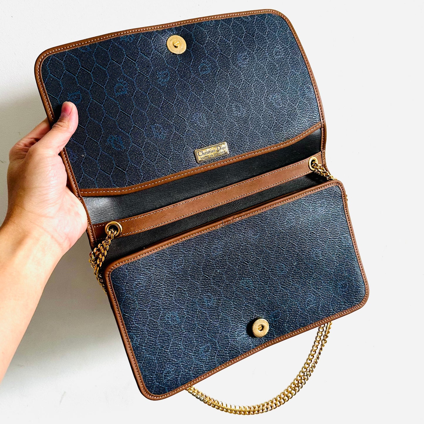 Christian Dior CD Navy Blue GHW Honeycomb Oblique Monogram Logo 2-Way Vintage Flap Shoulder Sling Bag