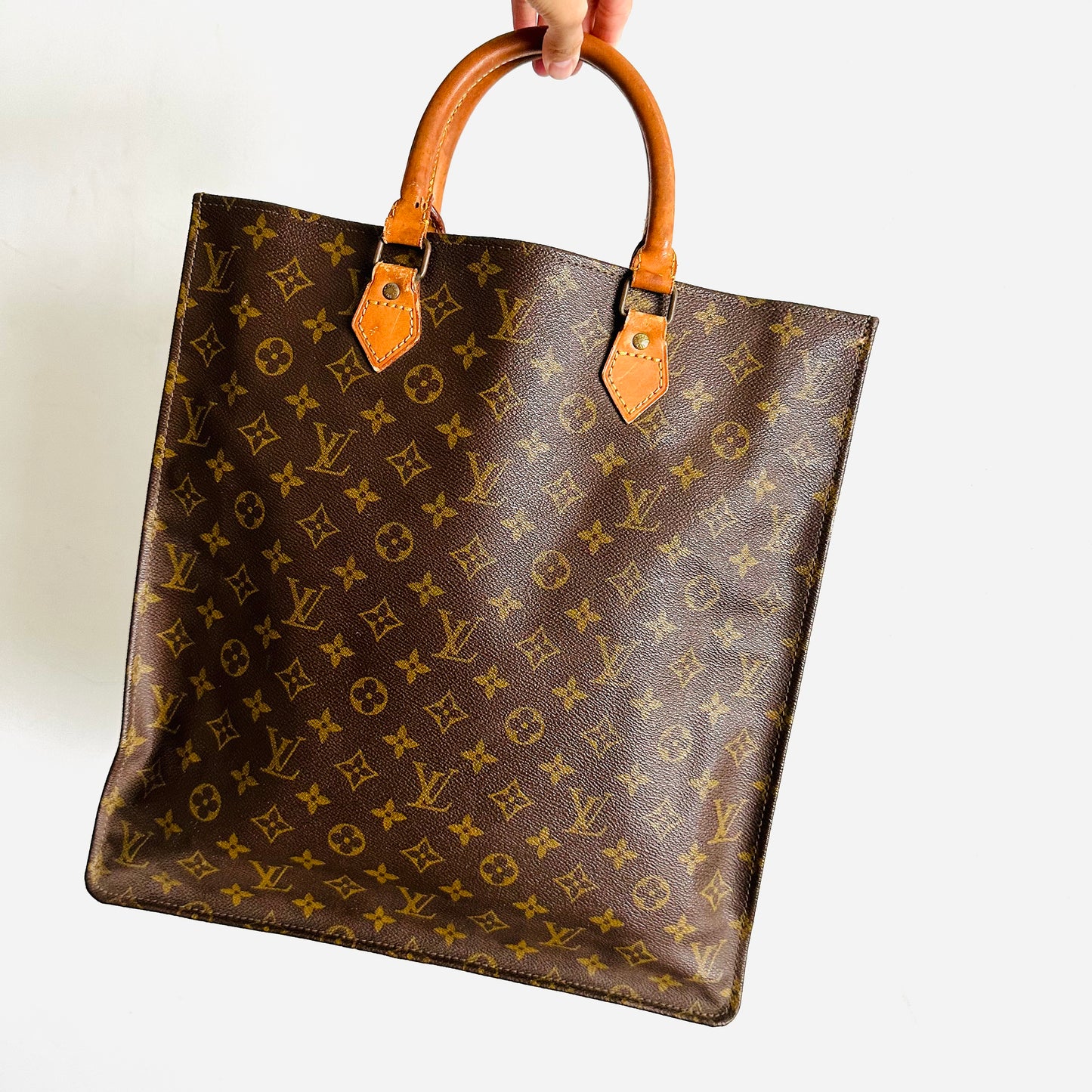 Louis Vuitton LV Monogram Logo GHW Vintage Sac Plat Top Handle Tote Bag