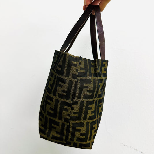 Fendi Brown Zucca FF Monogram Logo Mini Shopper Tote Bag