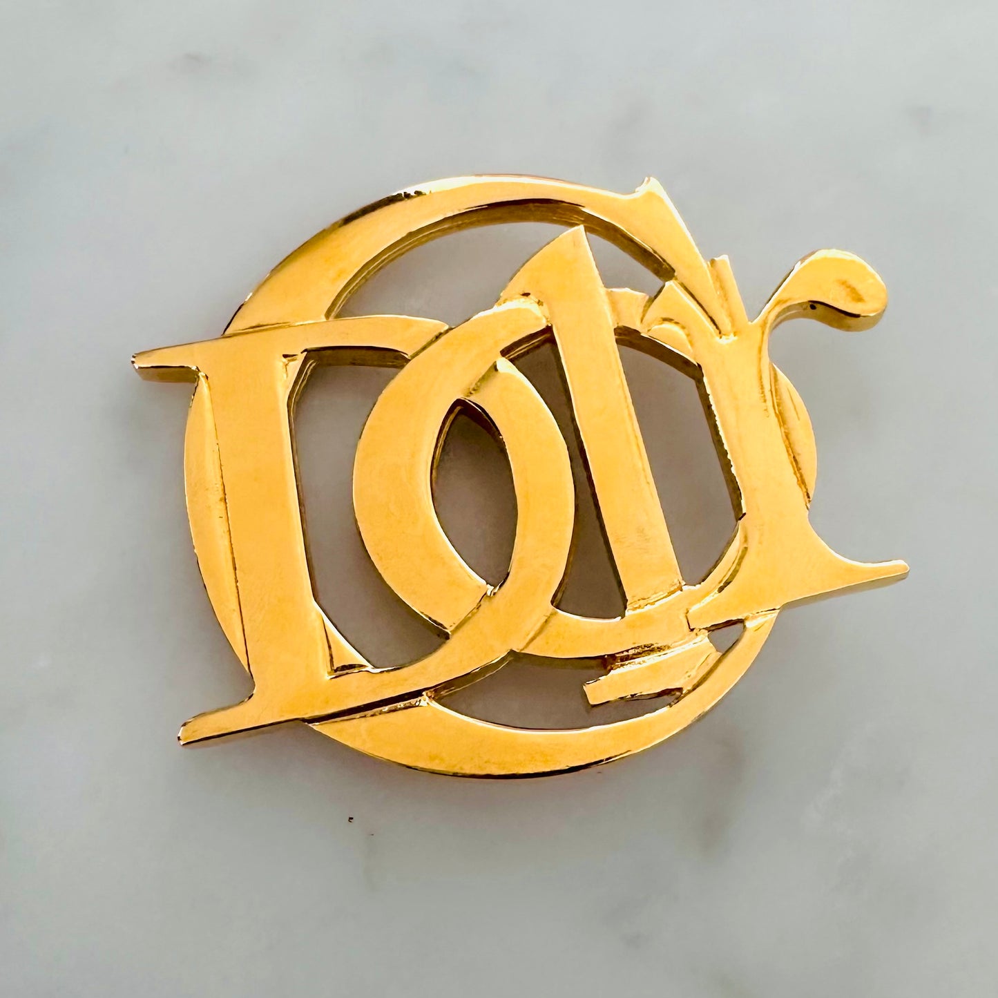 Christian Dior CD Giant Monogram Logo Gold Pin Brooch