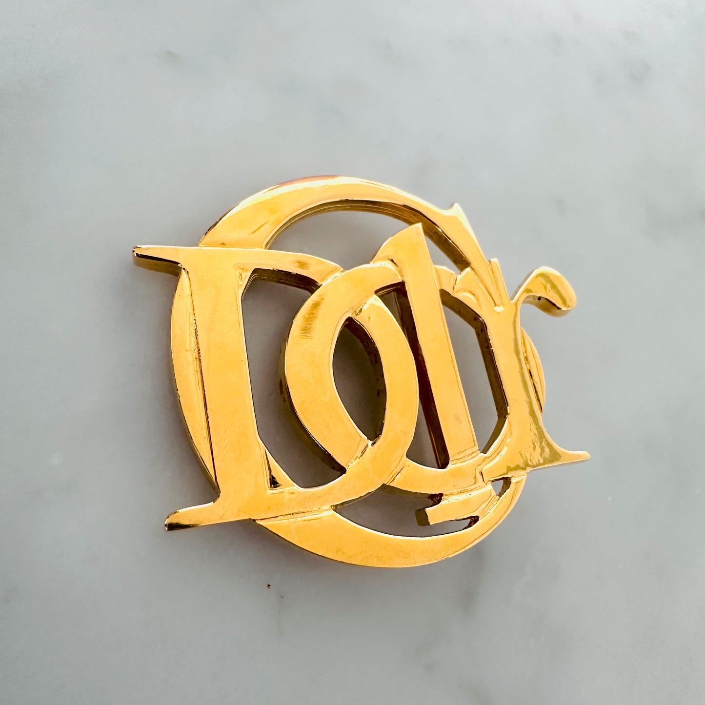 Christian Dior CD Giant Monogram Logo Gold Pin Brooch