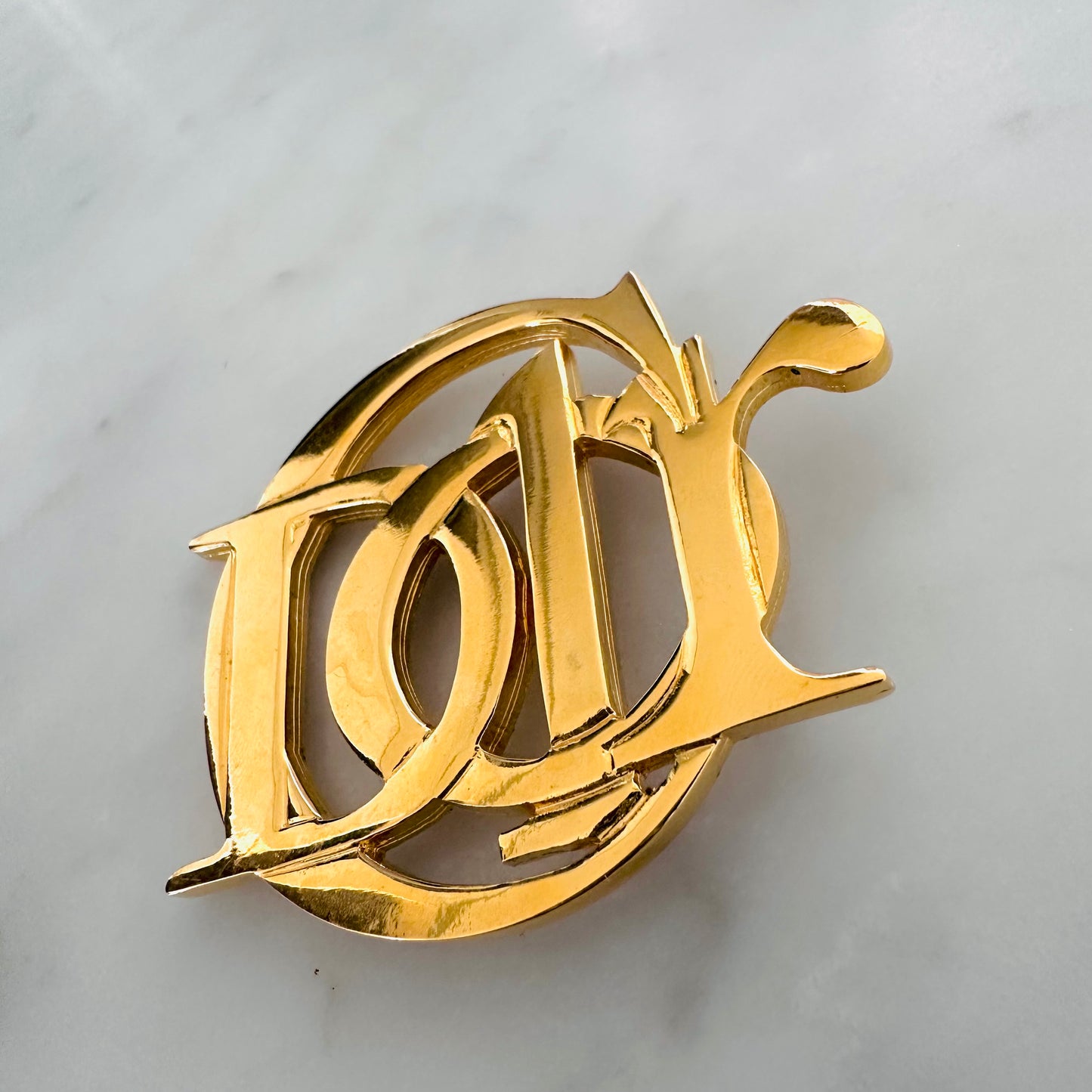 Christian Dior CD Giant Monogram Logo Gold Pin Brooch