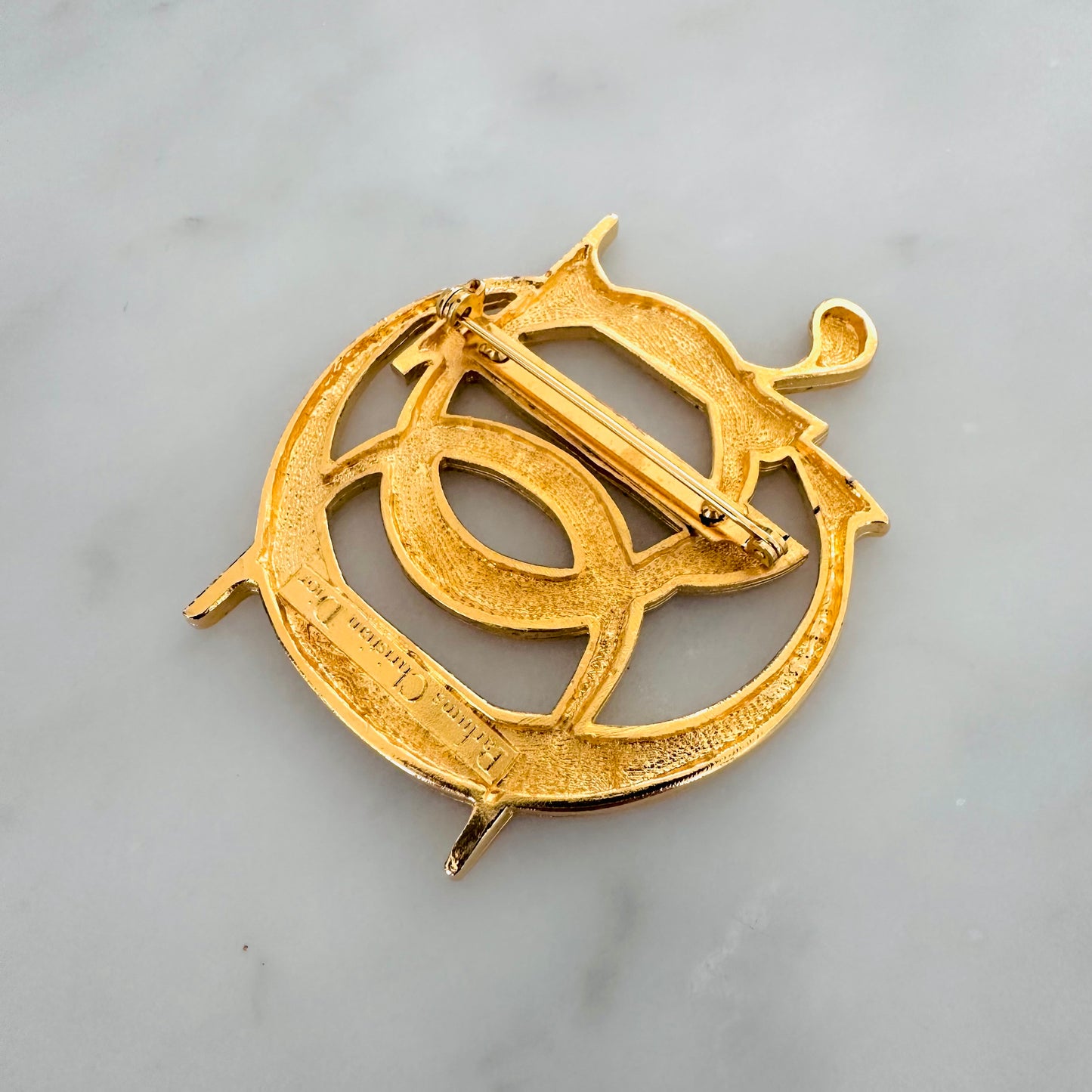 Christian Dior CD Giant Monogram Logo Gold Pin Brooch