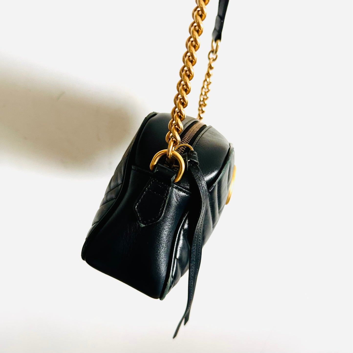 Gucci Marmont GG Monogram Logo Black GHW Leather Small Camera Shoulder Sling Bag