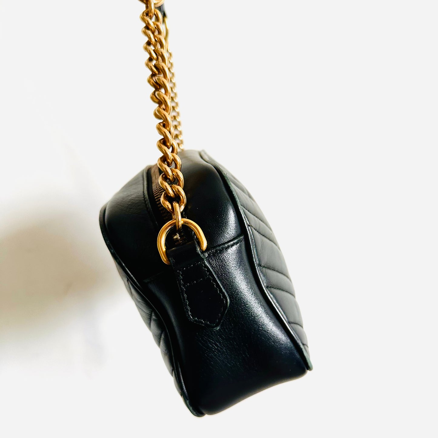 Gucci Marmont GG Monogram Logo Black GHW Leather Small Camera Shoulder Sling Bag