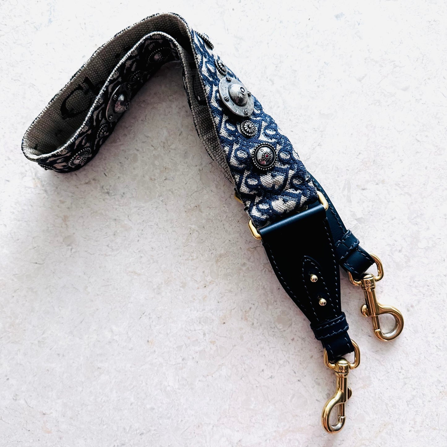 Christian Dior CD Navy Blue Oblique Jacquard Monogram Logo Canvas Bag Shoulder Strap