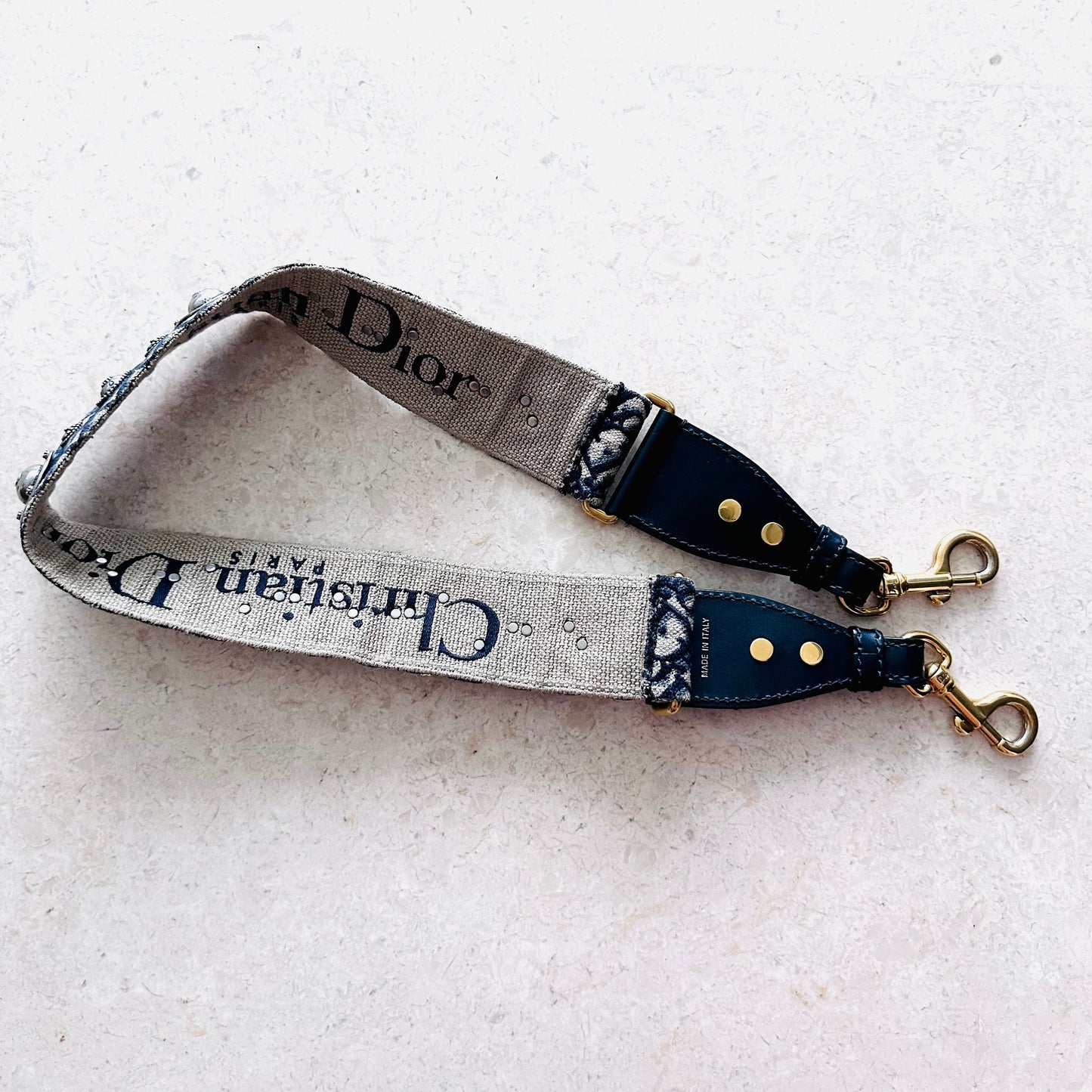 Christian Dior CD Navy Blue Oblique Jacquard Monogram Logo Canvas Bag Shoulder Strap