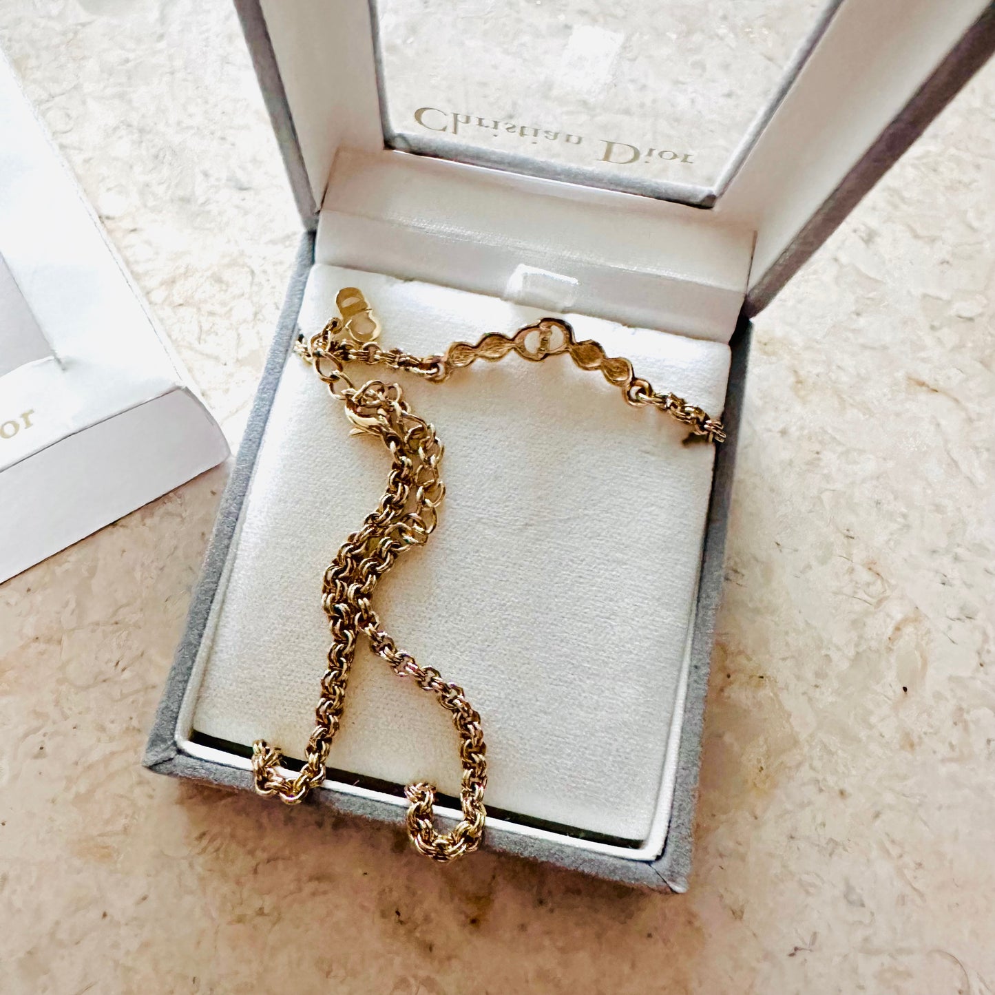 Christian Dior CD Monogram Logo Signature Gold & Crystals Necklace