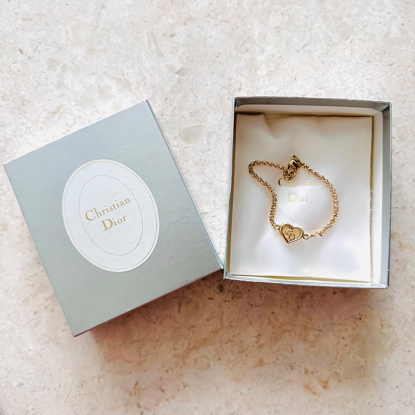 Christian Dior CD Monogram Logo Heart Gold Vintage Bracelet