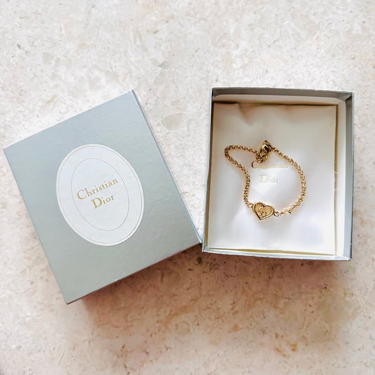 Christian Dior CD Monogram Logo Heart Gold Vintage Bracelet