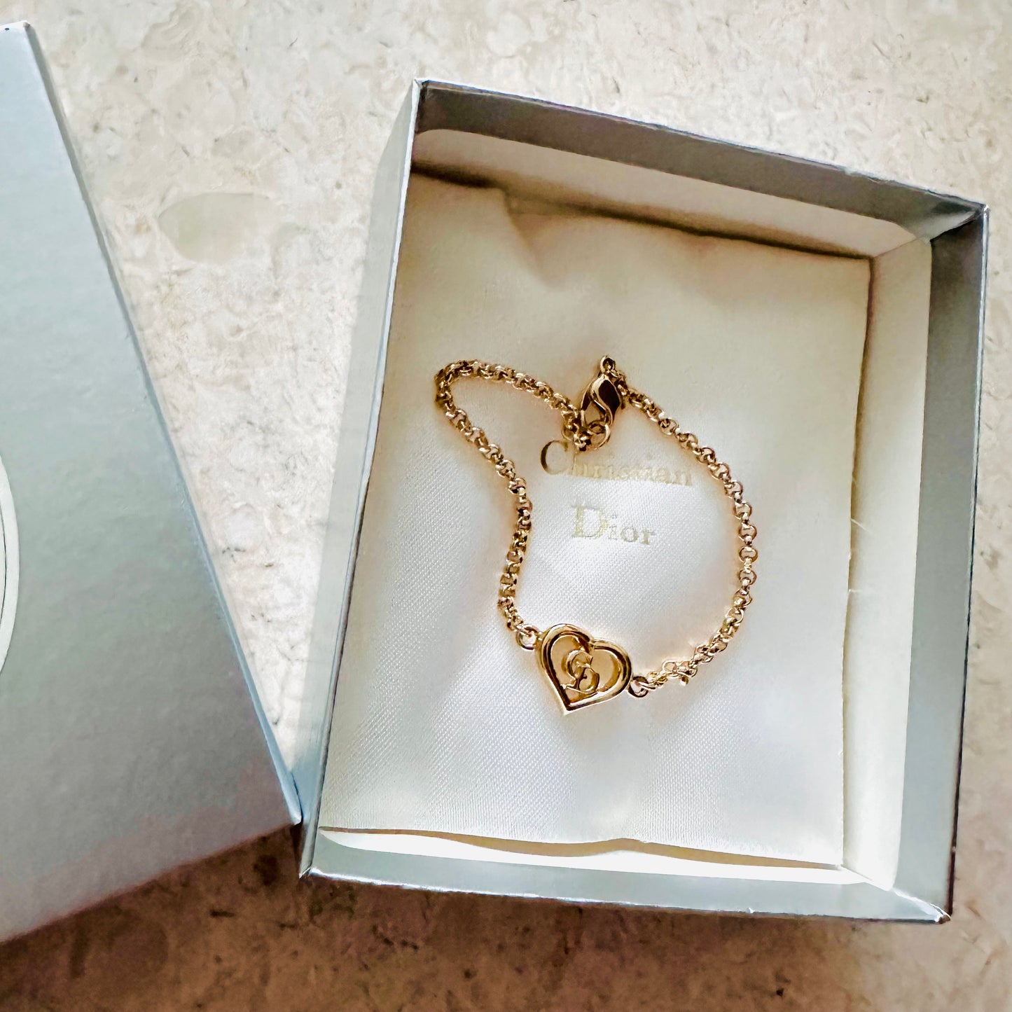 Christian Dior CD Monogram Logo Heart Gold Vintage Bracelet