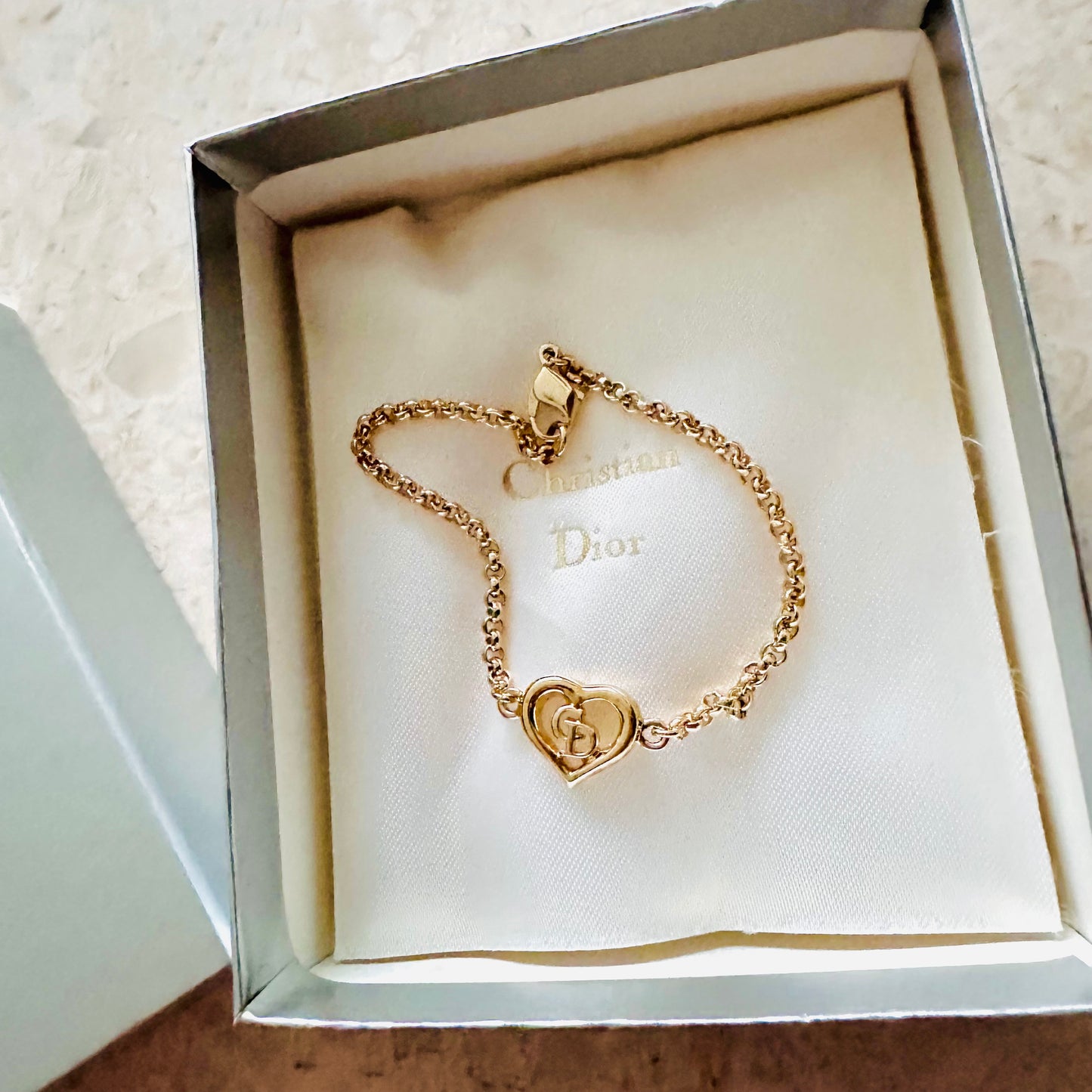 Christian Dior CD Monogram Logo Heart Gold Vintage Bracelet