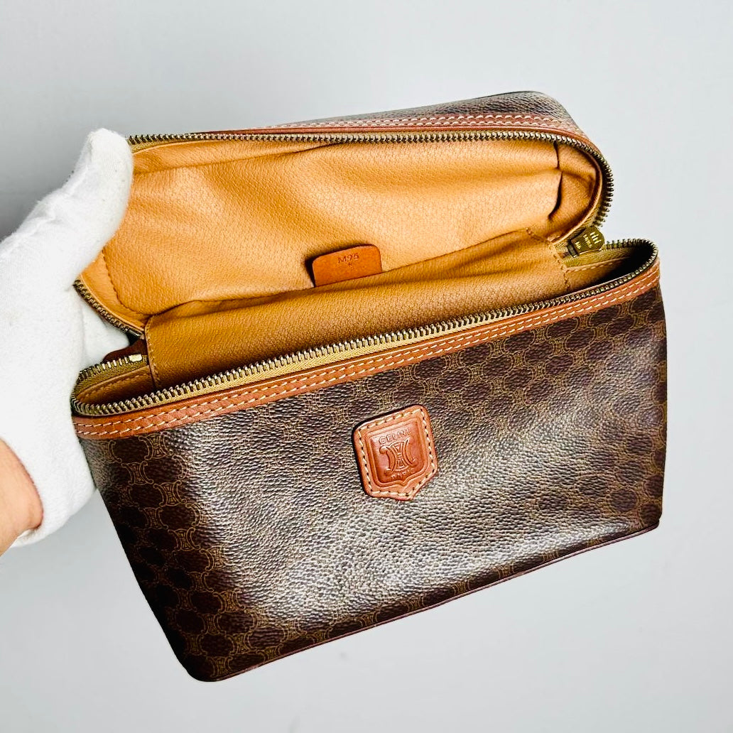 Celine Triomphe Macadam Monogram Logo Vintage Vanity Case Top Handle Bag