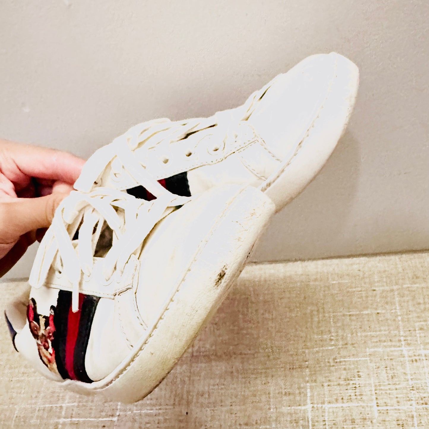 Gucci Ace White Embroidered Embroidery Leather Web Striped Monogram Logo Sneakers Trainers