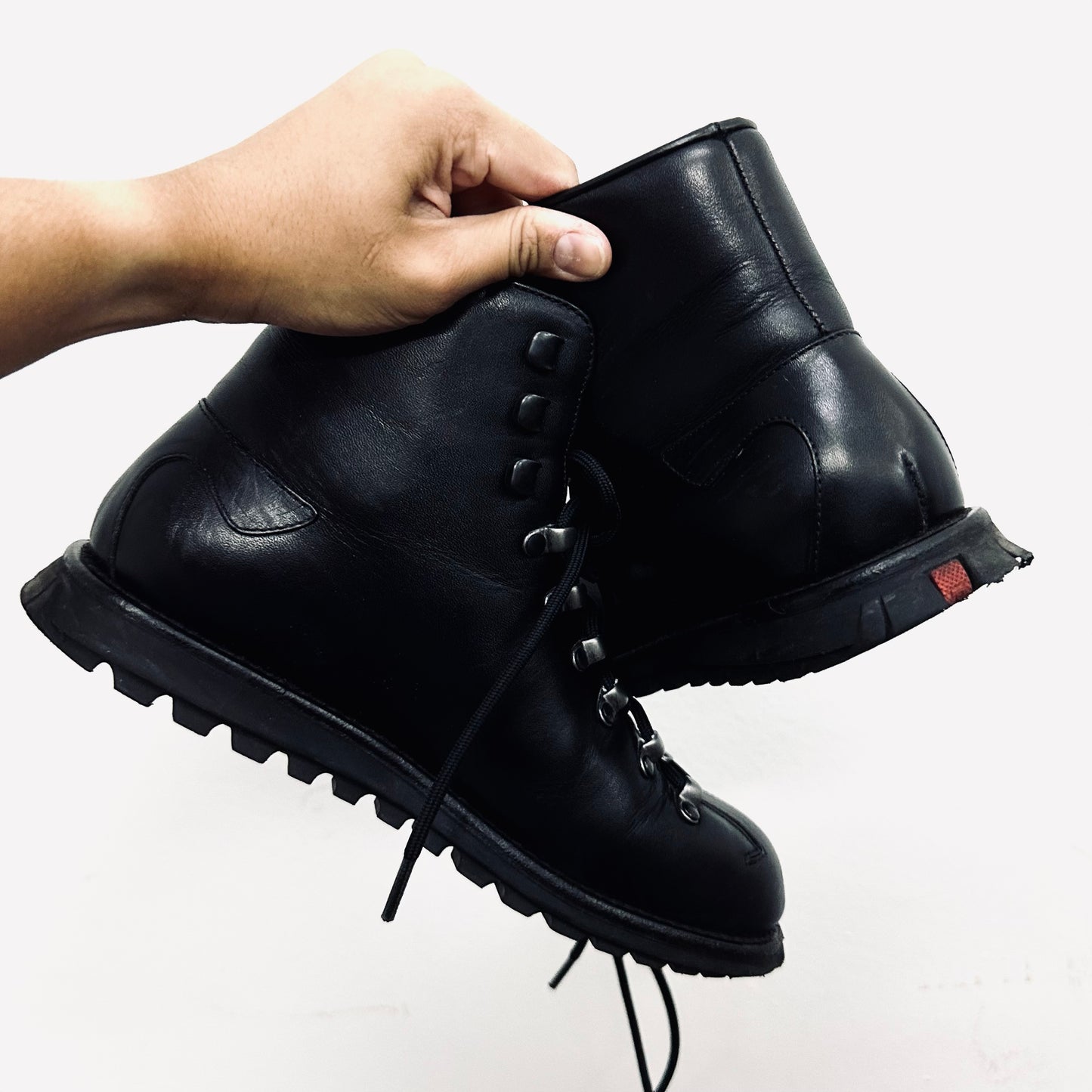 Prada Black Monogram Logo Padded Smooth Leather Calzature Donna Tecno Skiskolae Lace Up Chunky Boots Shoes