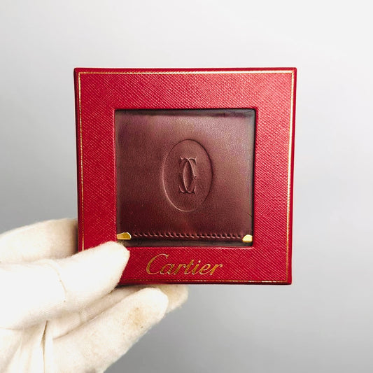 Cartier Must / Mast de Cartier Maroon Burgundy GHW Smooth Leather Flap Coin Purse Compact Wallet