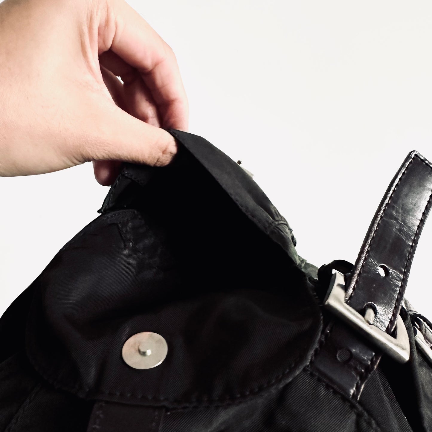Prada Dark Khaki Tessuto Monogram Logo Small Backpack Bag