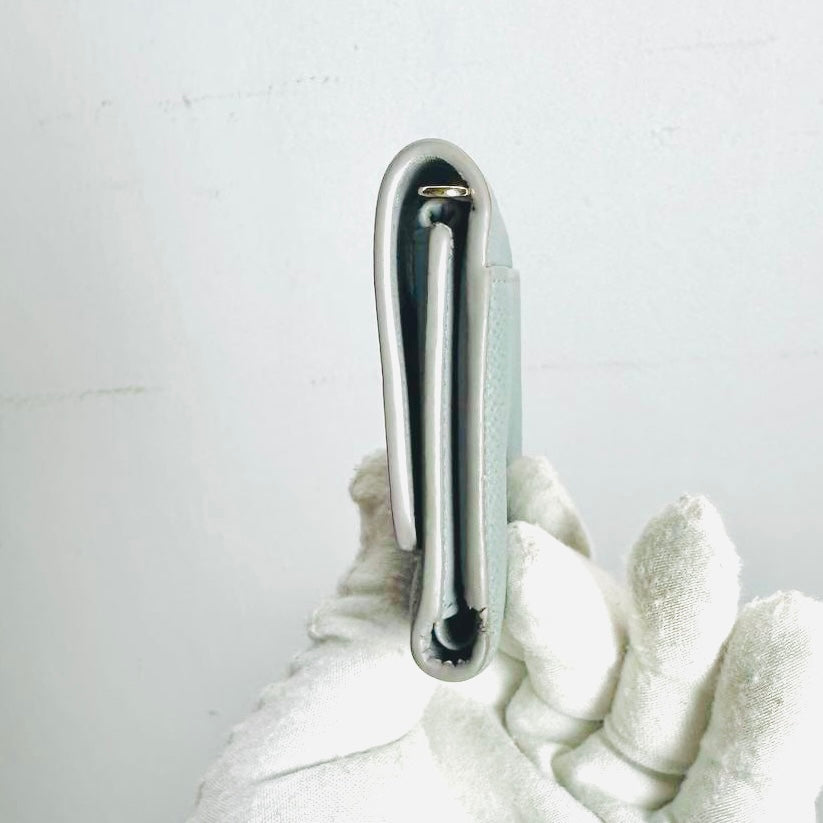 Christian Dior CD 30 Montaigne Medium Lotus Stone Grey / Gray GHW Grained Calfskin Monogram Logo Flap Compact Trifold Wallet