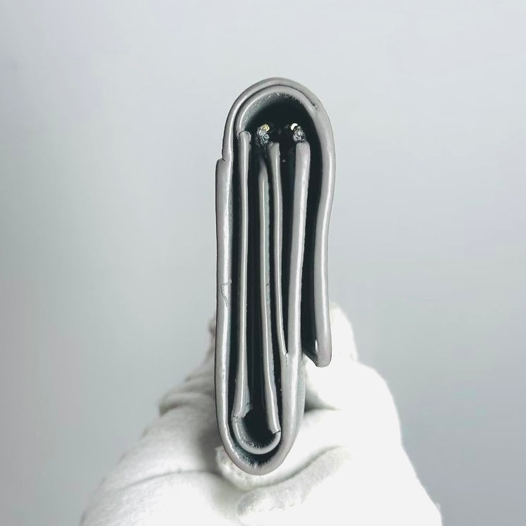 Christian Dior CD 30 Montaigne Medium Lotus Stone Grey / Gray GHW Grained Calfskin Monogram Logo Flap Compact Trifold Wallet