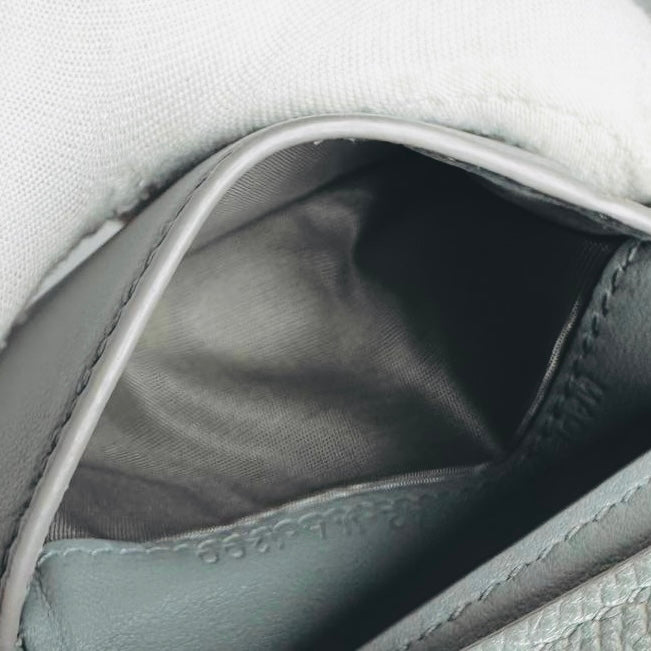 Christian Dior CD 30 Montaigne Medium Lotus Stone Grey / Gray GHW Grained Calfskin Monogram Logo Flap Compact Trifold Wallet