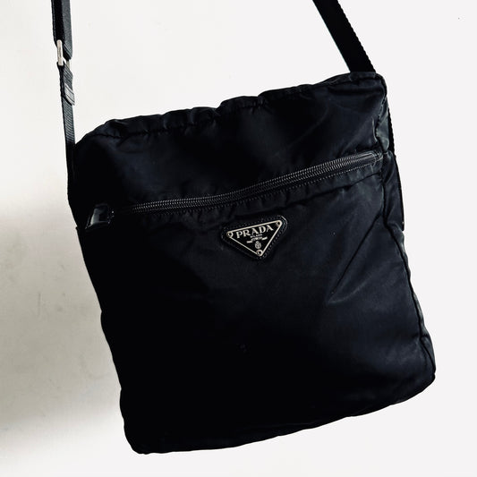 Prada Black Tessuto Vela Sport Classic Logo Nylon & Leather Camera Shoulder Sling Bag