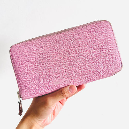 Hermes Mauve Sylvestre Pink Azap Silk In Classic Classique Long Zippy Zip Around Epsom Leather Wallet