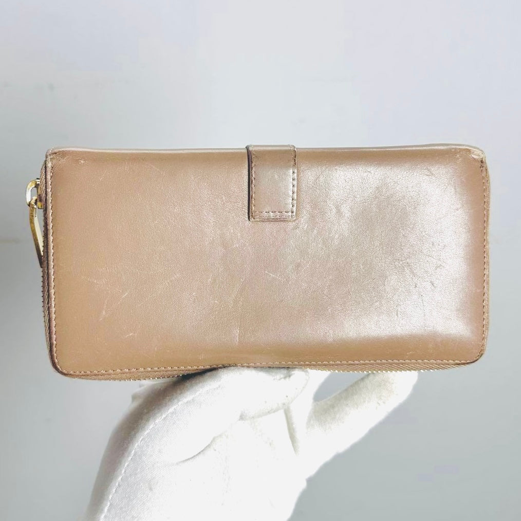 YSL Yves Saint Laurent Warm Taupe GHW Cassandre Smooth Leather Zippy Zip Around Long Wallet
