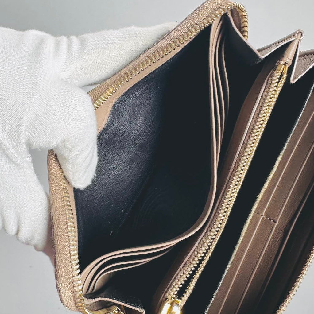 YSL Yves Saint Laurent Warm Taupe GHW Cassandre Smooth Leather Zippy Zip Around Long Wallet