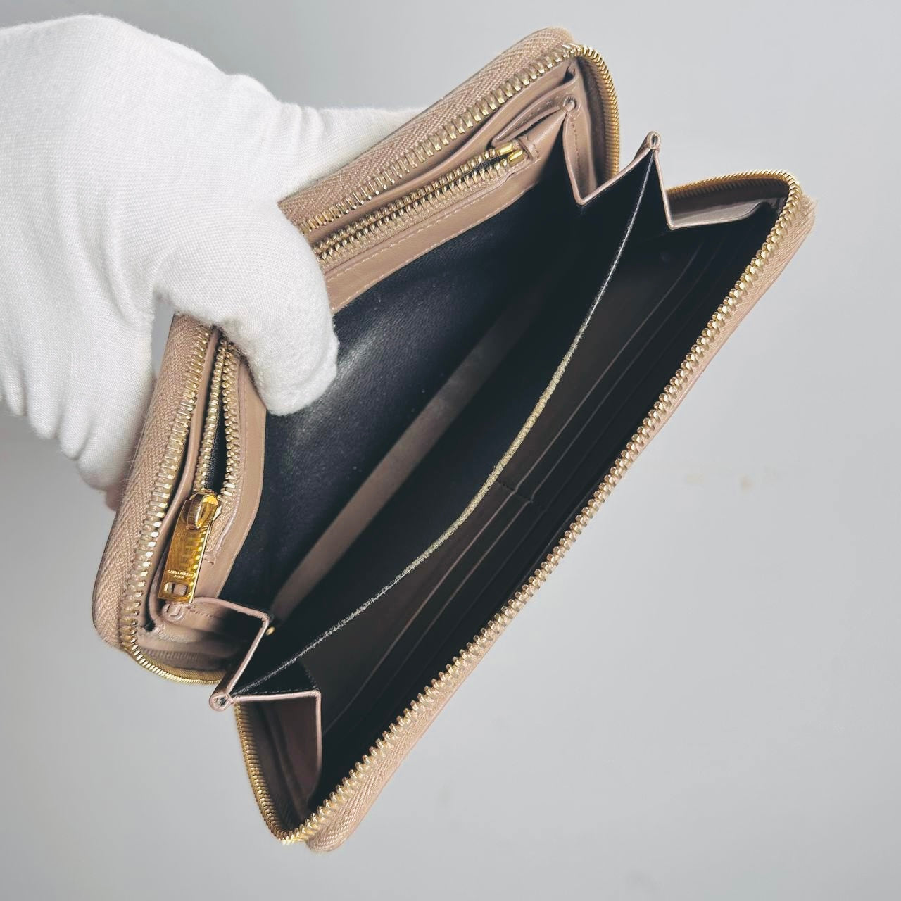 YSL Yves Saint Laurent Warm Taupe GHW Cassandre Smooth Leather Zippy Zip Around Long Wallet