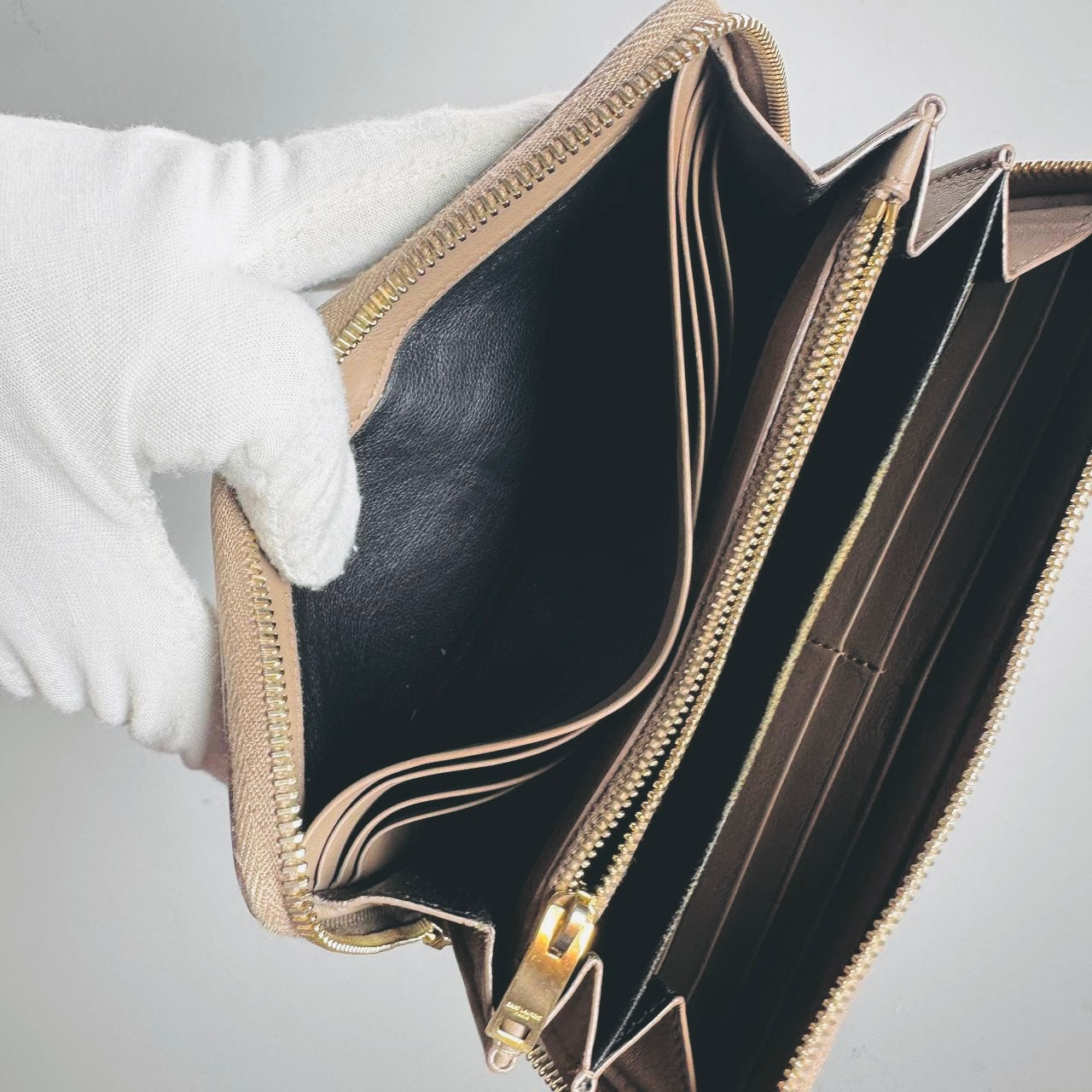 YSL Yves Saint Laurent Warm Taupe GHW Cassandre Smooth Leather Zippy Zip Around Long Wallet