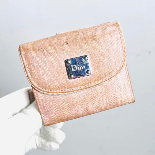 Christian Dior CD Pink Oblique Monogram Logo Compact Flap Bifold Wallet