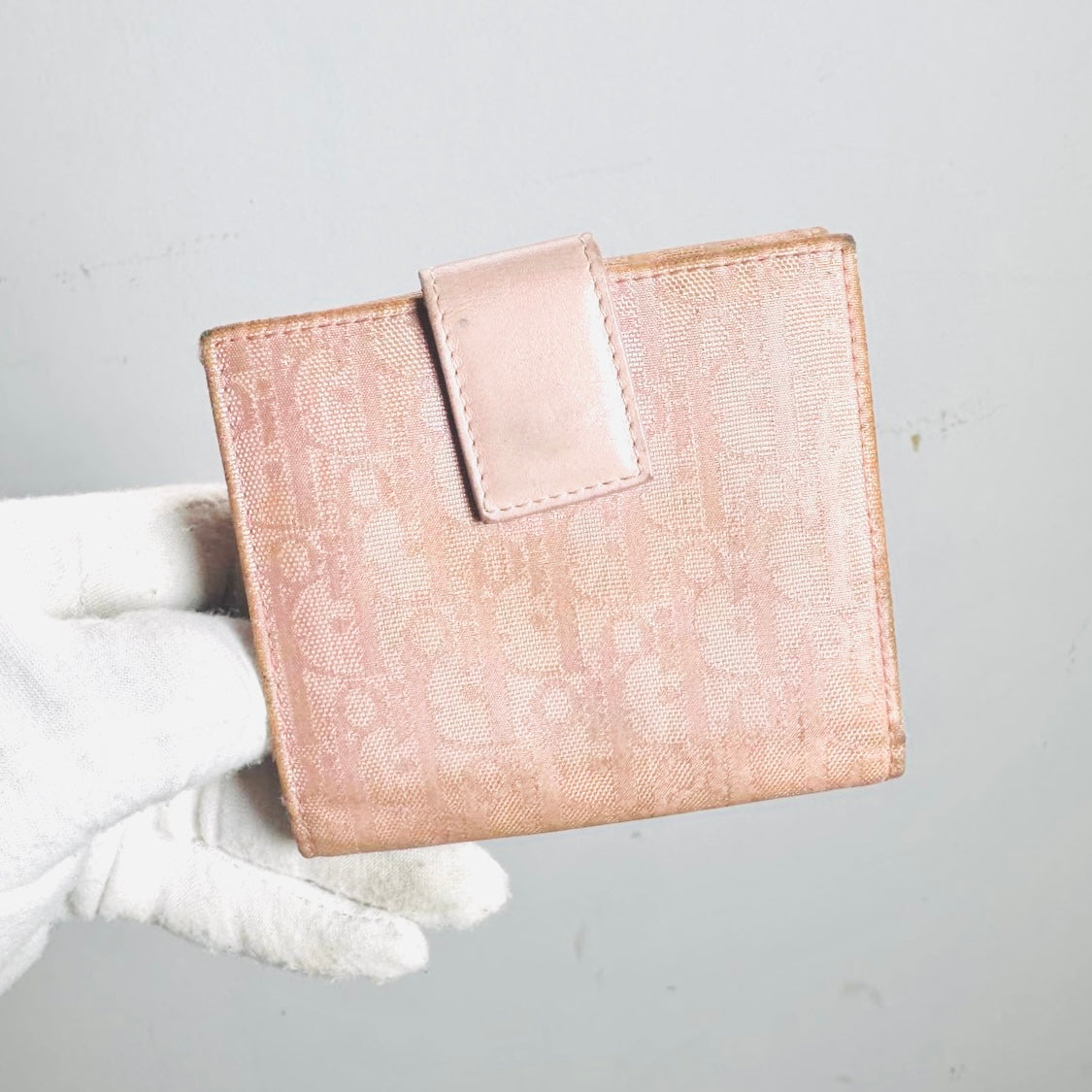 Christian Dior CD Pink Oblique Monogram Logo Compact Flap Bifold Wallet