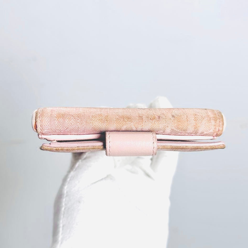 Christian Dior CD Pink Oblique Monogram Logo Compact Flap Bifold Wallet