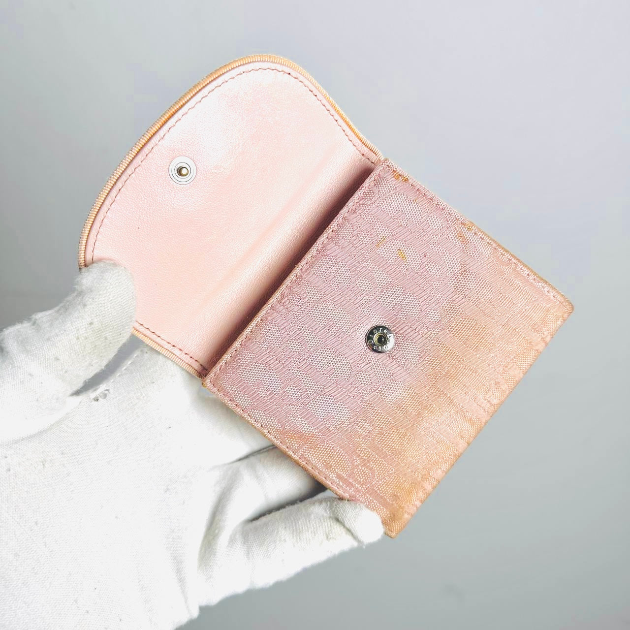 Christian Dior CD Pink Oblique Monogram Logo Compact Flap Bifold Wallet