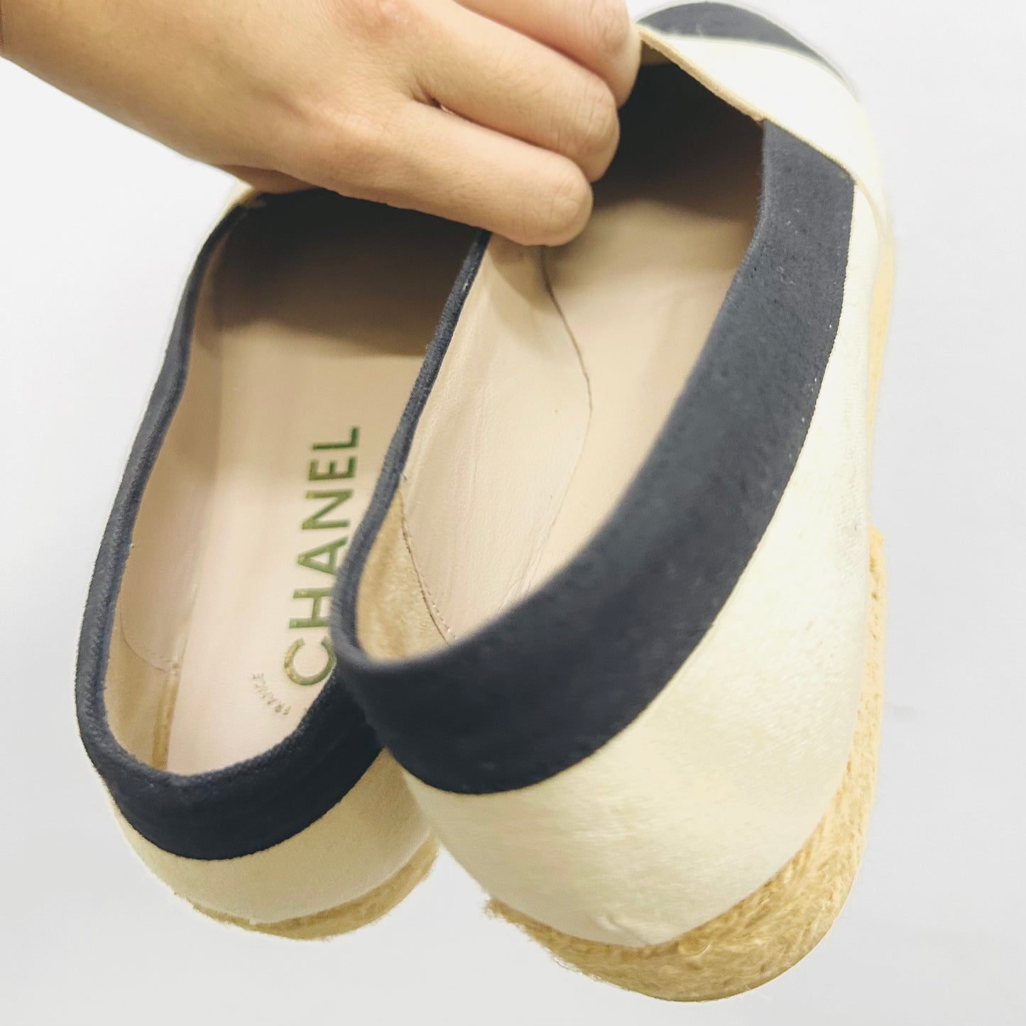 Chanel Classic Giant CC Logo Black / Beige Mules Espadrilles Platform Sandals Shoes