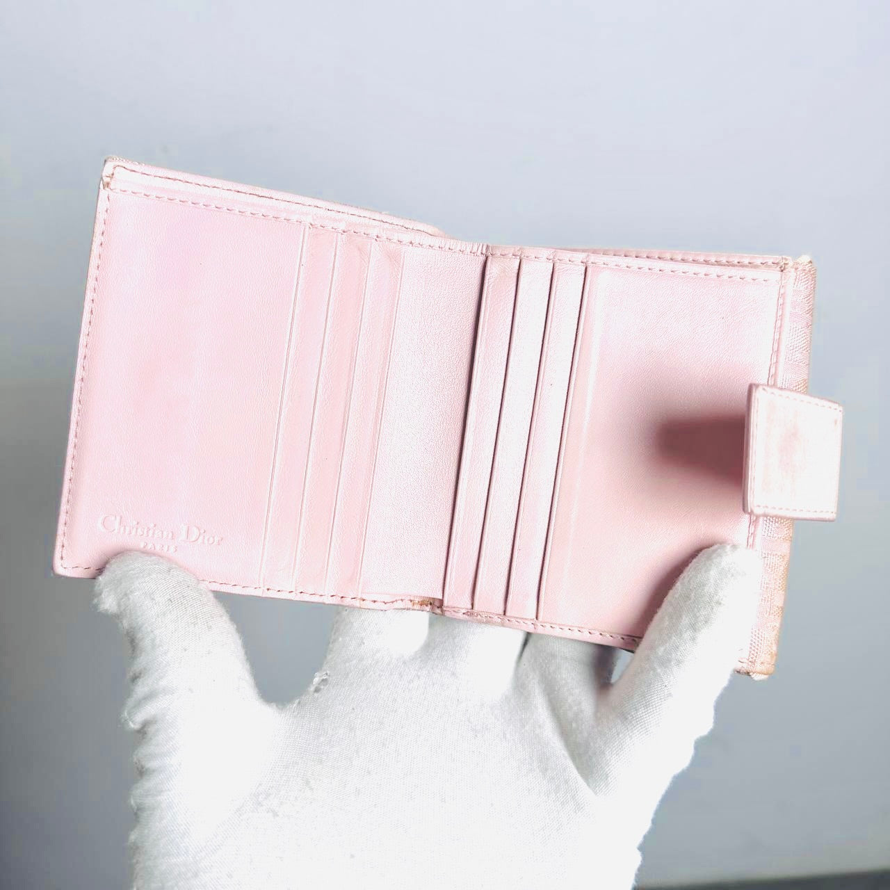 Christian Dior CD Pink Oblique Monogram Logo Compact Flap Bifold Wallet