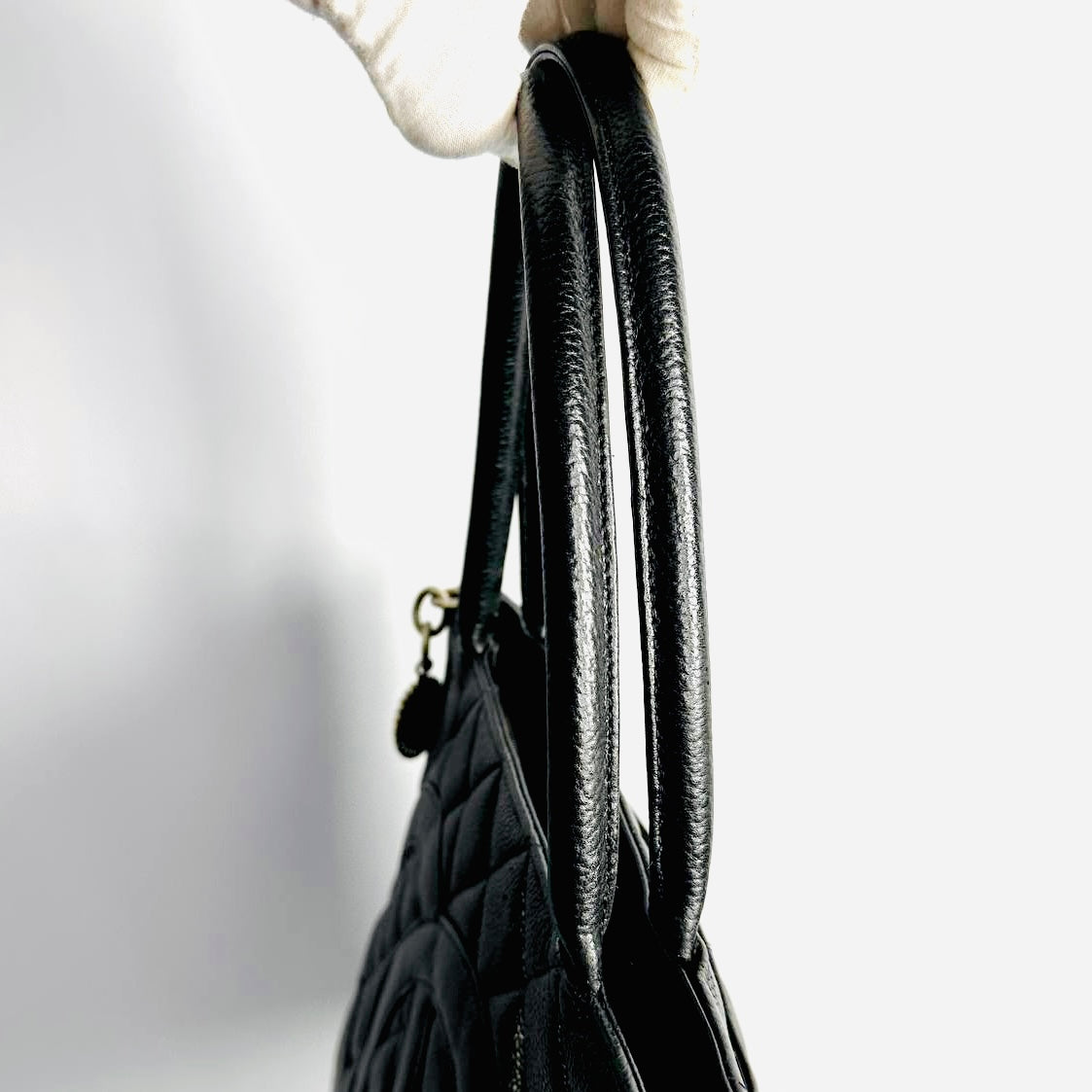 Chanel Black Medallion Giant CC Monogram Logo Quilted Caviar Shoulder Shopper Tote Bag 6s