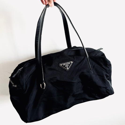 Prada Black Tessuto Utility Classic Logo Nylon Shopper Shoulder Boston Tote Bag