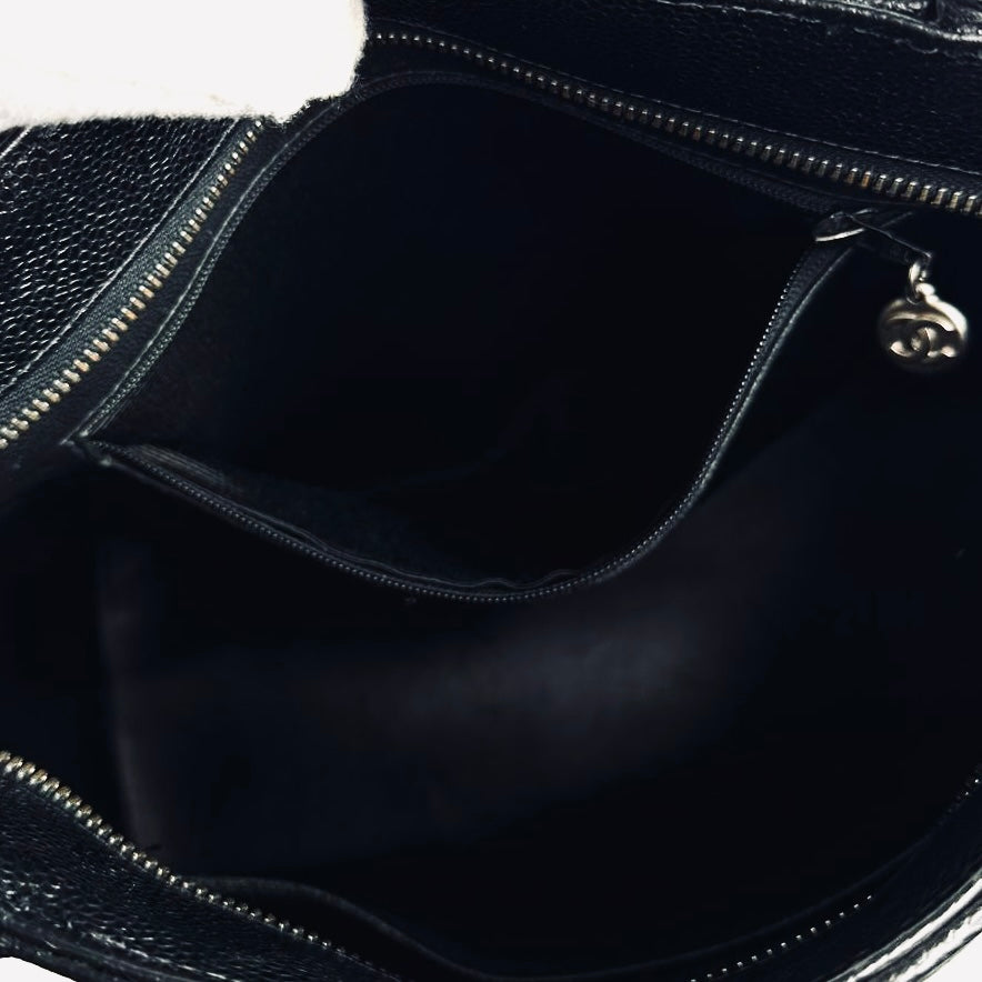 Chanel Black Medallion Giant CC Monogram Logo Quilted Caviar Shoulder Shopper Tote Bag 6s
