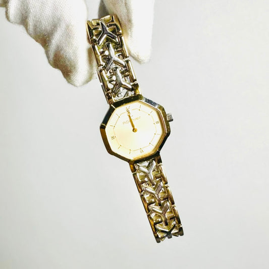 YSL Yves Saint Laurent Octagon Dial Gold & Stainless Steel Monogram Logo 22MM Quartz Watch