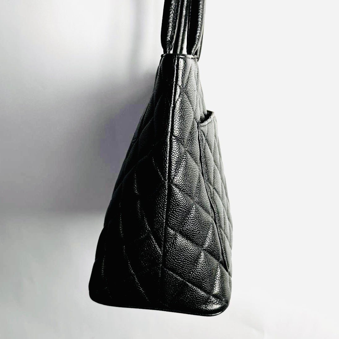 Chanel Black Medallion Giant CC Monogram Logo Quilted Caviar Shoulder Shopper Tote Bag 6s